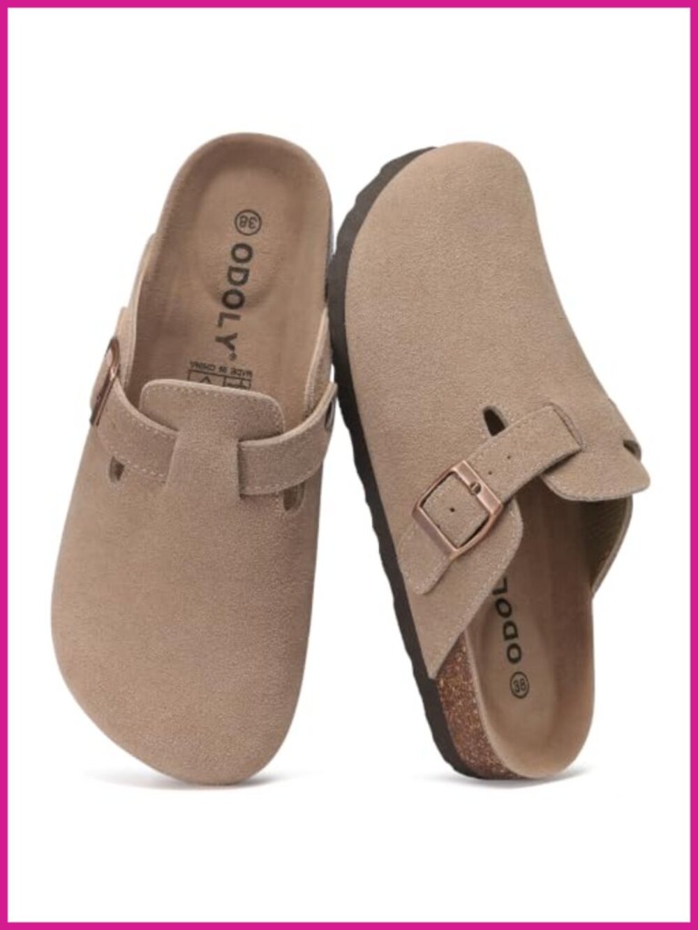 Genuine Suede Clogs with Cork Footbed and Adjustable Buckle